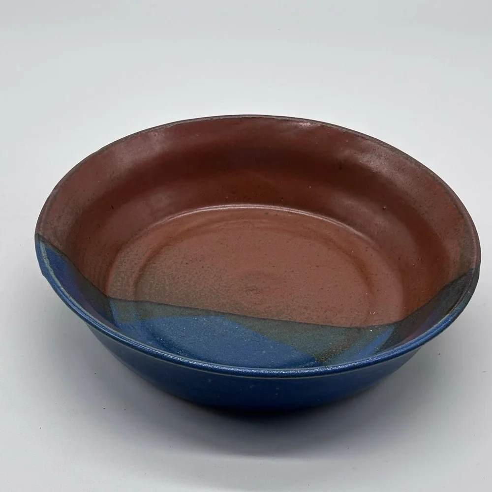 Handmade Stoneware Blue Brown ‎ Bowl Farmhouse Pottery Homemade